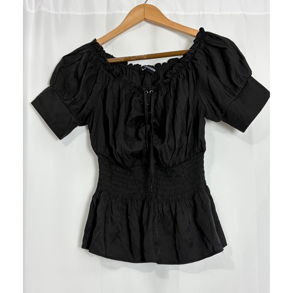 Scarlet Darkness Black Smocked Waist Peplum Witchy Whimsigoth Renaissance Top S